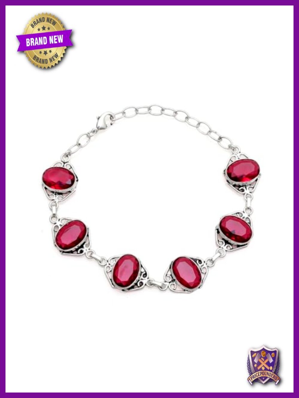 925 Sterling Silver Garnet Link Bracelet Handmade Adjustable